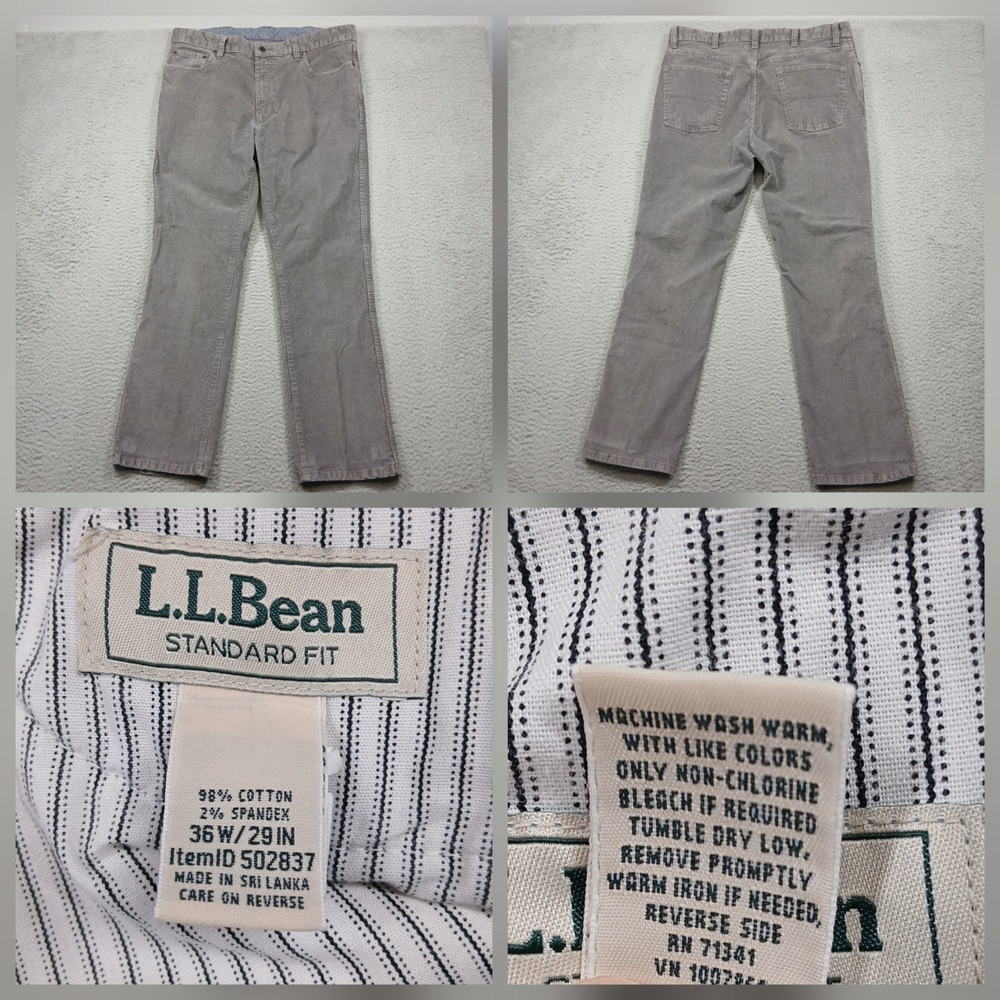 L.L.Bean Standard Fit Pants Men's 36x29 Gray Stretch Cotton